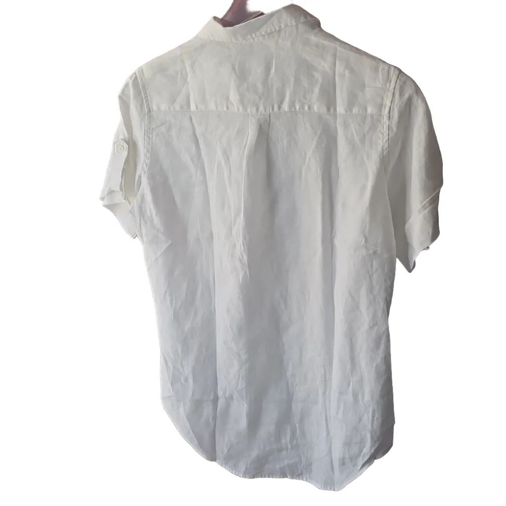 Ladies White Casual Button Down Shirt with Classic Collar - Picture 2 of 8